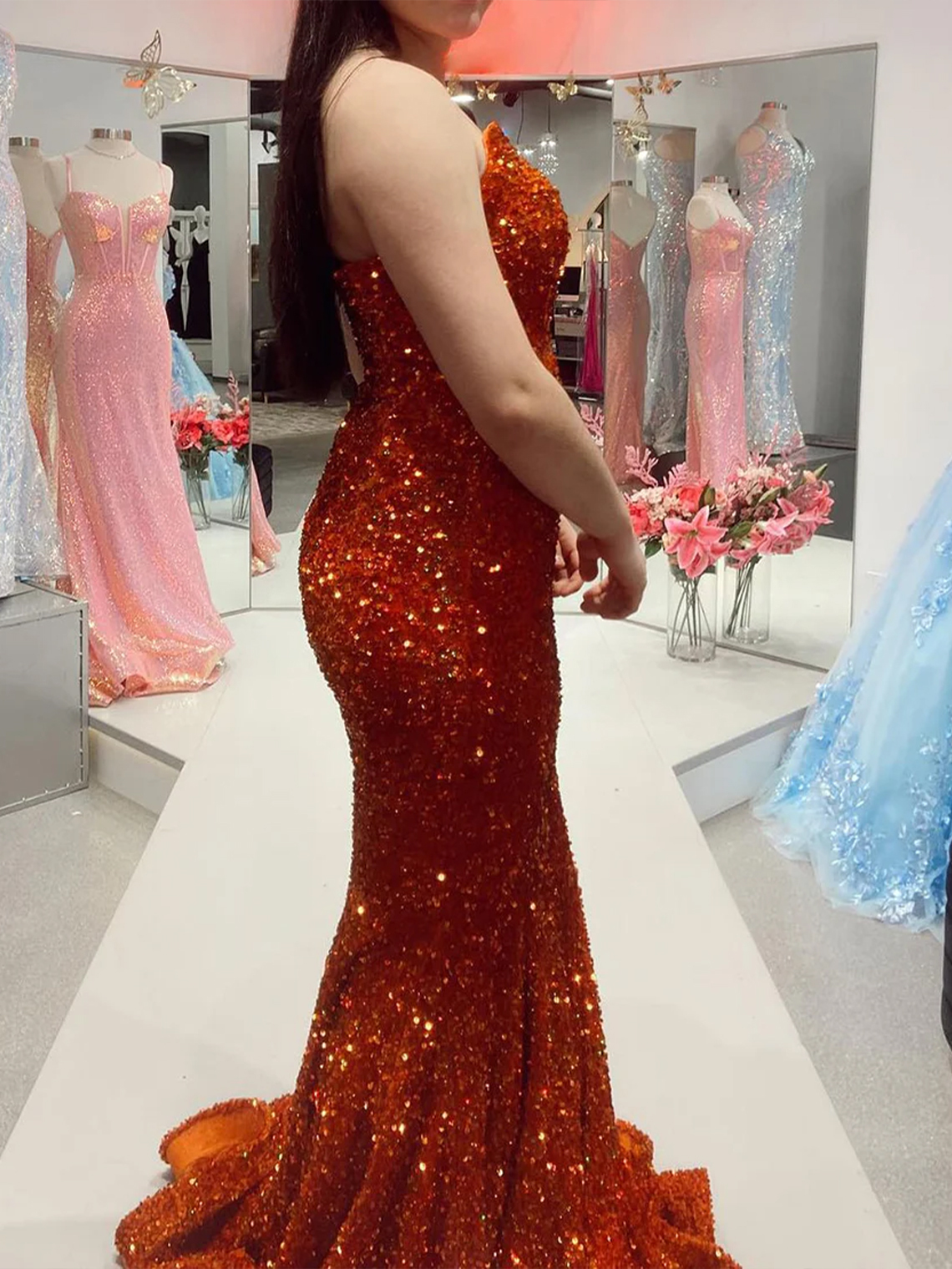 Sparkle Mermaid Sequin Sweetheart Sleeveless Tight Prom Dress
