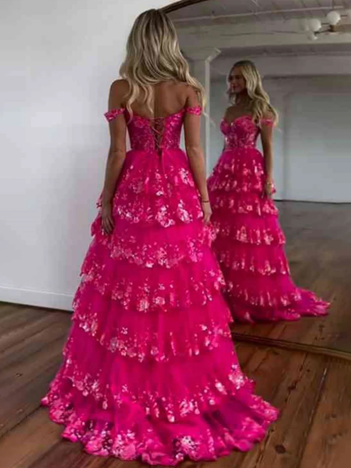 A Line Off the Shoulder with Appliques Long Prom Dress