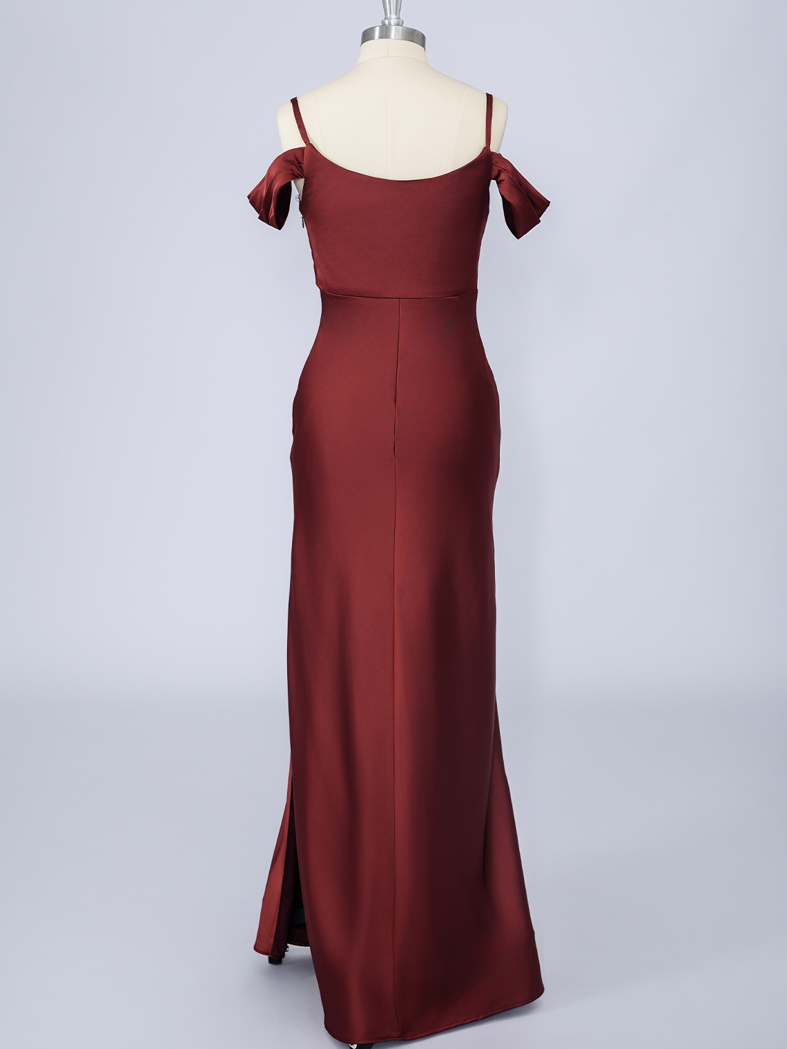 Burgundy Mermaid Satin Spaghetti Floor Length Long Prom Dress