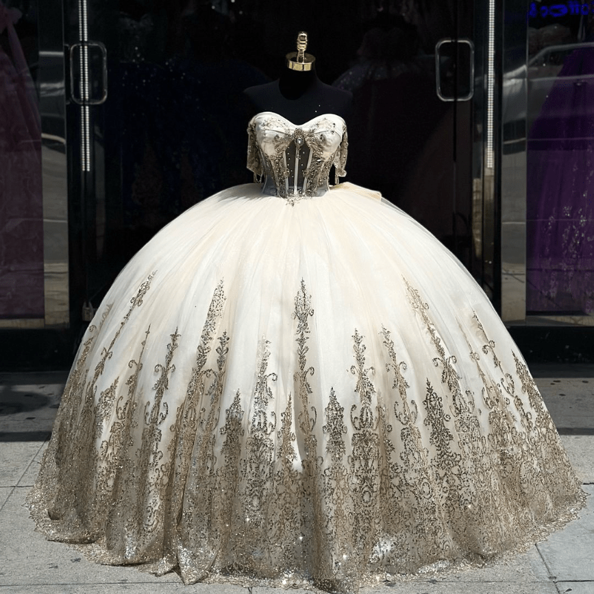 Pink Ball Gown Tulle Off-the-Shoulder Quinceanera Dresses with Sequins