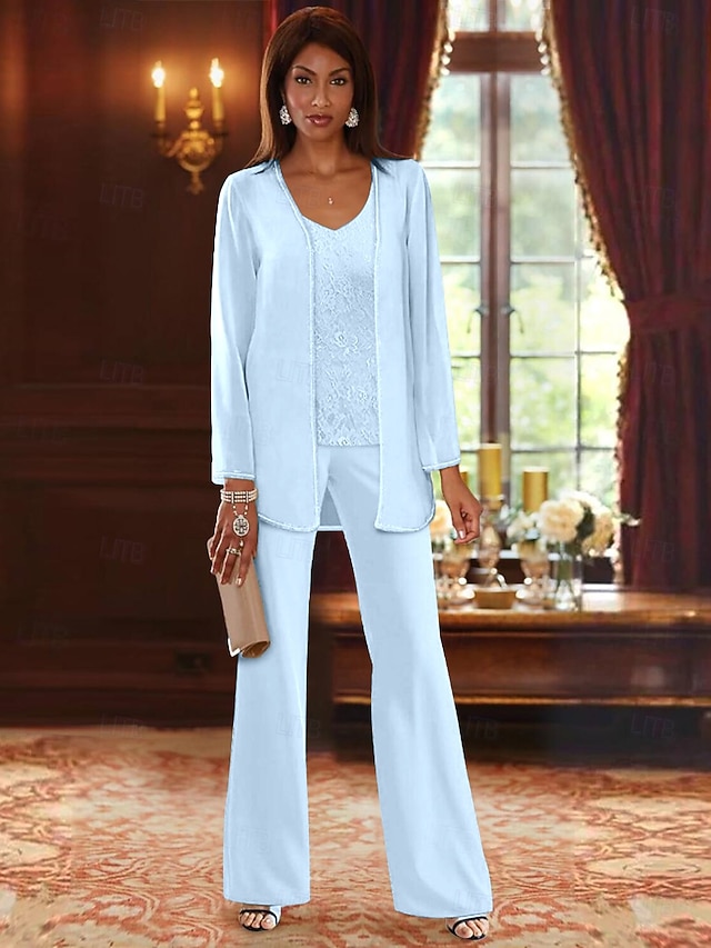 3 piece jumpsuit pantsuit mother of the bride dresses floor length chiffon lace with appliques, supplier image 9