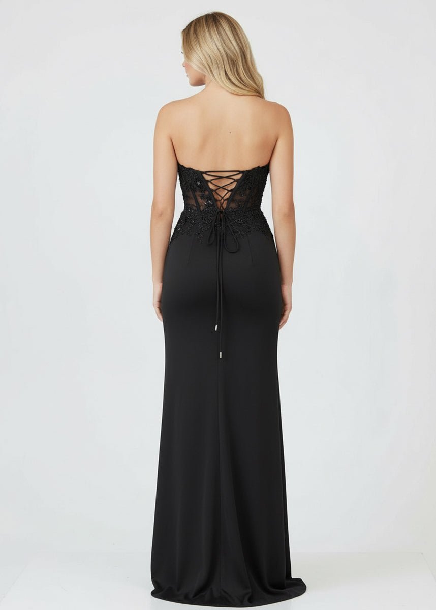 Sheath Sweetheart Long Satin Prom Dresses with Slit Evening Dresses, product image 5