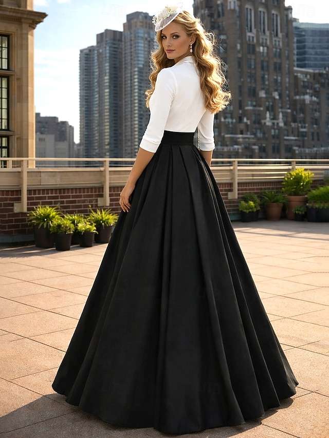 a-line floor-length wedding guest dress evening gown half sleeves satin elegant, supplier image 2