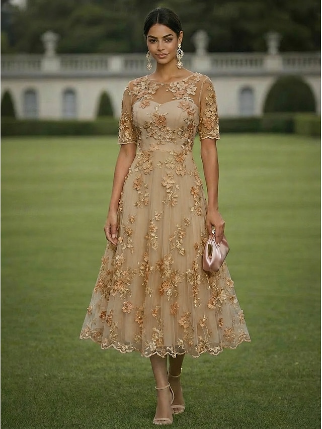 a-line floor length mother of the bride dresses cocktail dresses party dresses short sleeve plunging neck elegant vintage luxurious chiffon tulle, supplier image 15