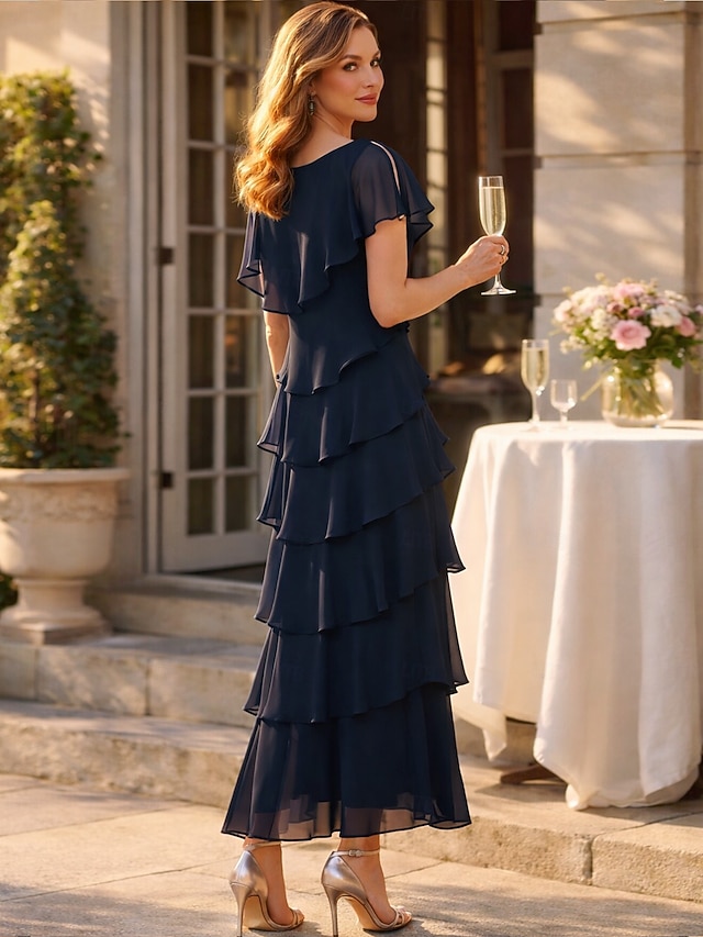 sheath column ankle-length mother of the bride dress wedding guest dress cocktail dress v-neck short sleeves chiffon, supplier image 2