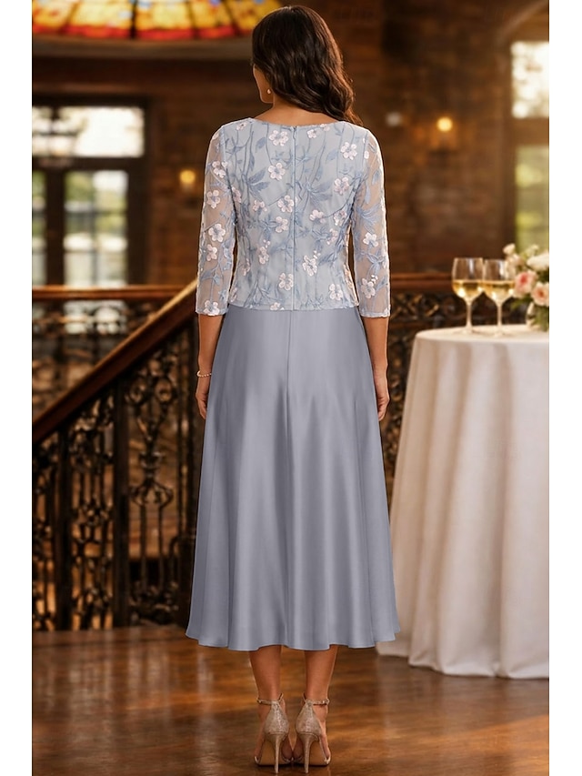 a-line mother of the bride dresses ankle length chiffon satin lace with embroidery 3/4 length sleeve, supplier image 5
