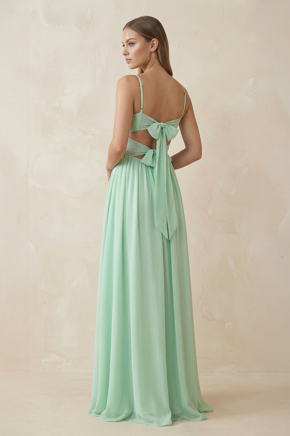 Spaghetti Strap Pleated A-Line Chiffon Bridesmaid Dresses in Pale Pistachio, product image 2