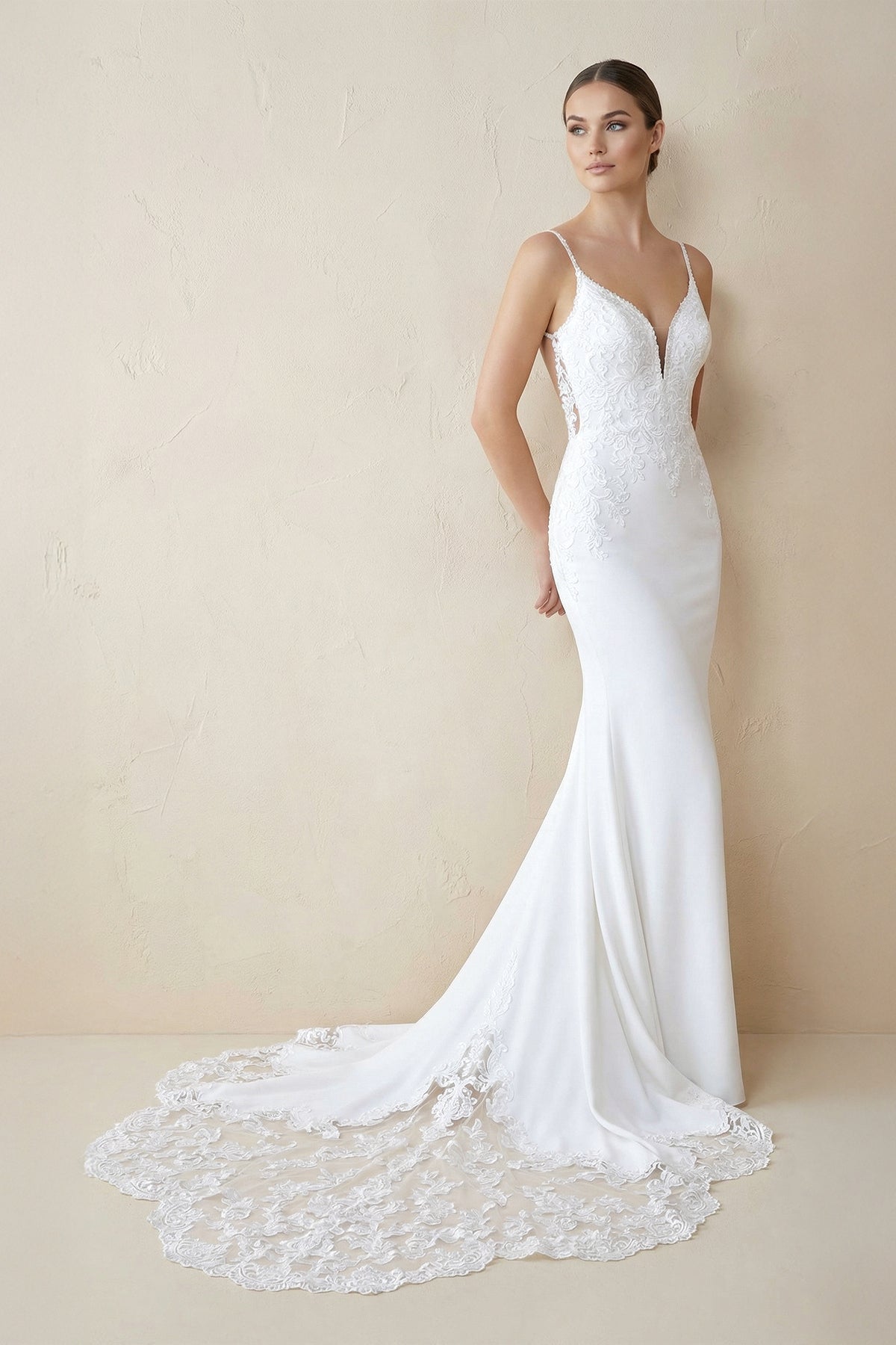 Spaghetti Straps Mermaid Lace Wedding Dresses in White, product image 1
