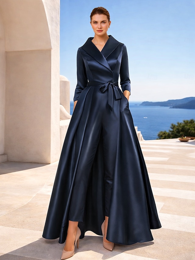 jumpsuit pantsuit ankle-length mother of the bride dress wedding guest dress formal dress 3/4 sleeves satin elegant simple, supplier image 1