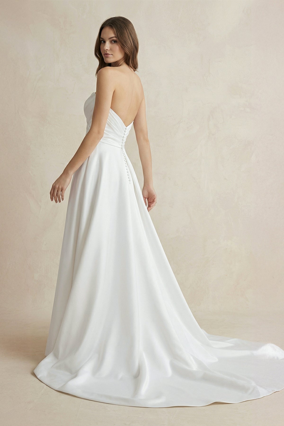 Strapless A Line Satin Ruched Wedding Dresses With Slit, product image 2