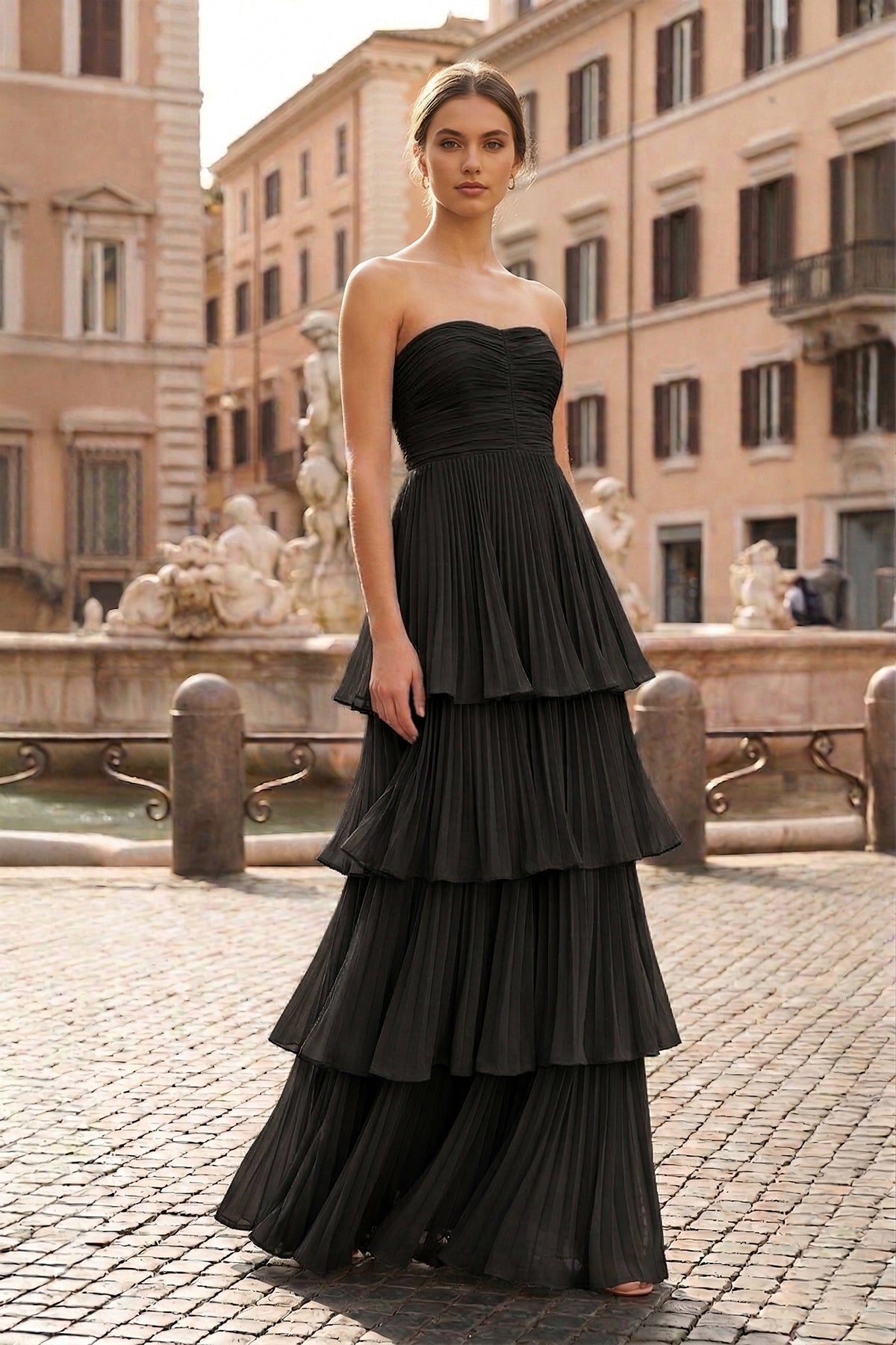 Strapless Emerald Green Ruffle Multi-Layer Long Prom Dresses Evening Dresses, product image 34