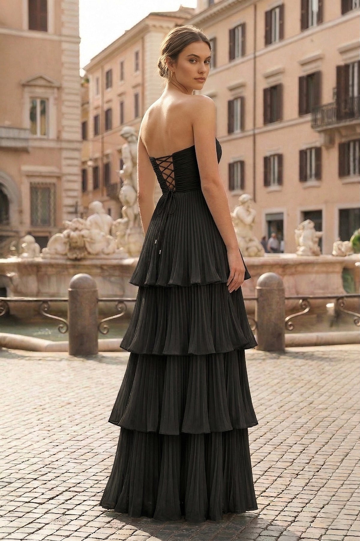 Strapless Emerald Green Ruffle Multi-Layer Long Prom Dresses Evening Dresses, product image 35