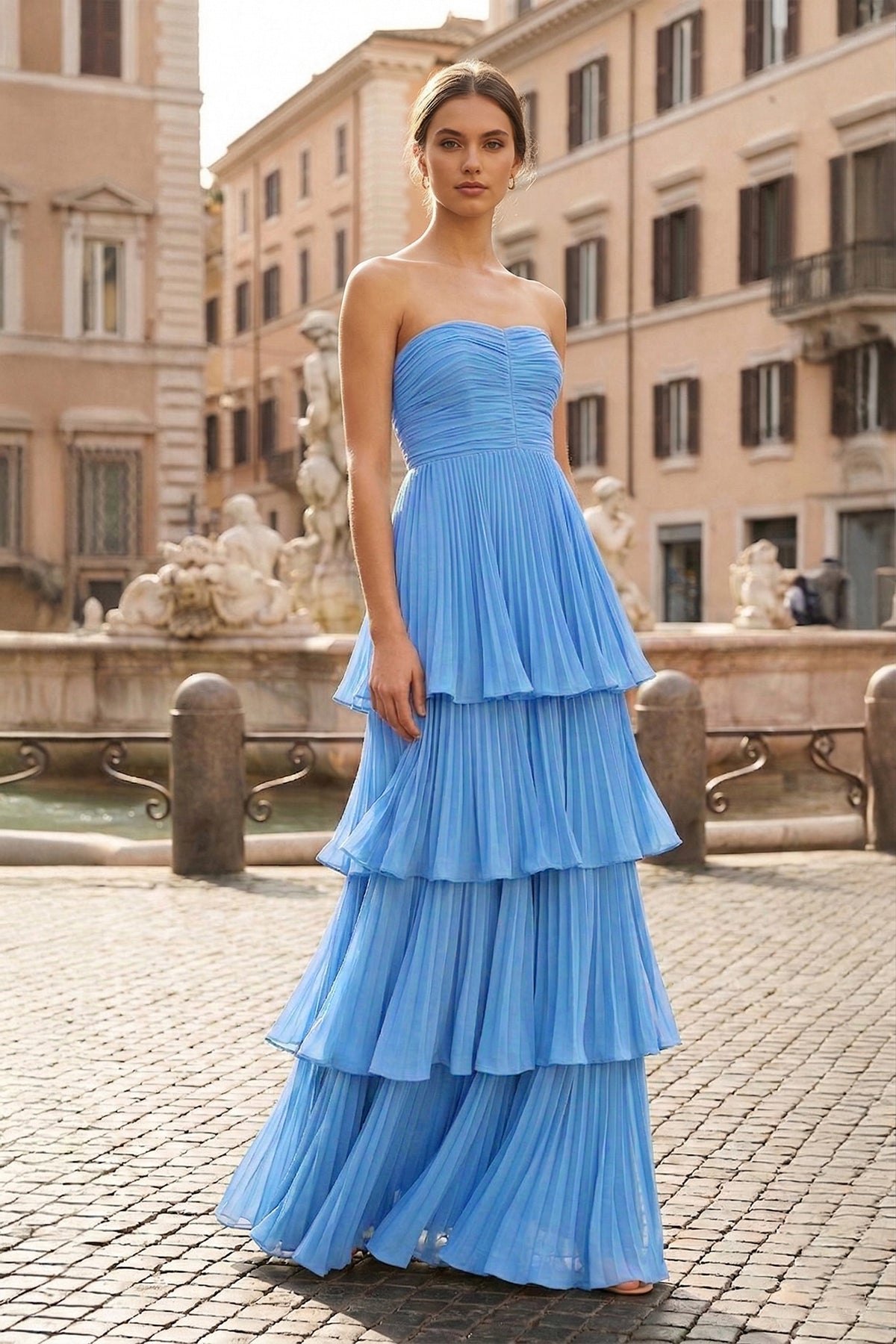 Strapless Emerald Green Ruffle Multi-Layer Long Prom Dresses Evening Dresses, product image 32