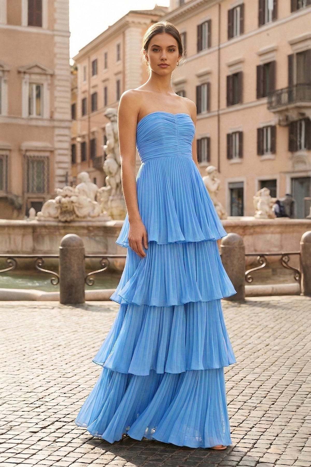 Strapless Emerald Green Ruffle Multi-Layer Long Prom Dresses Evening Dresses, product image 32