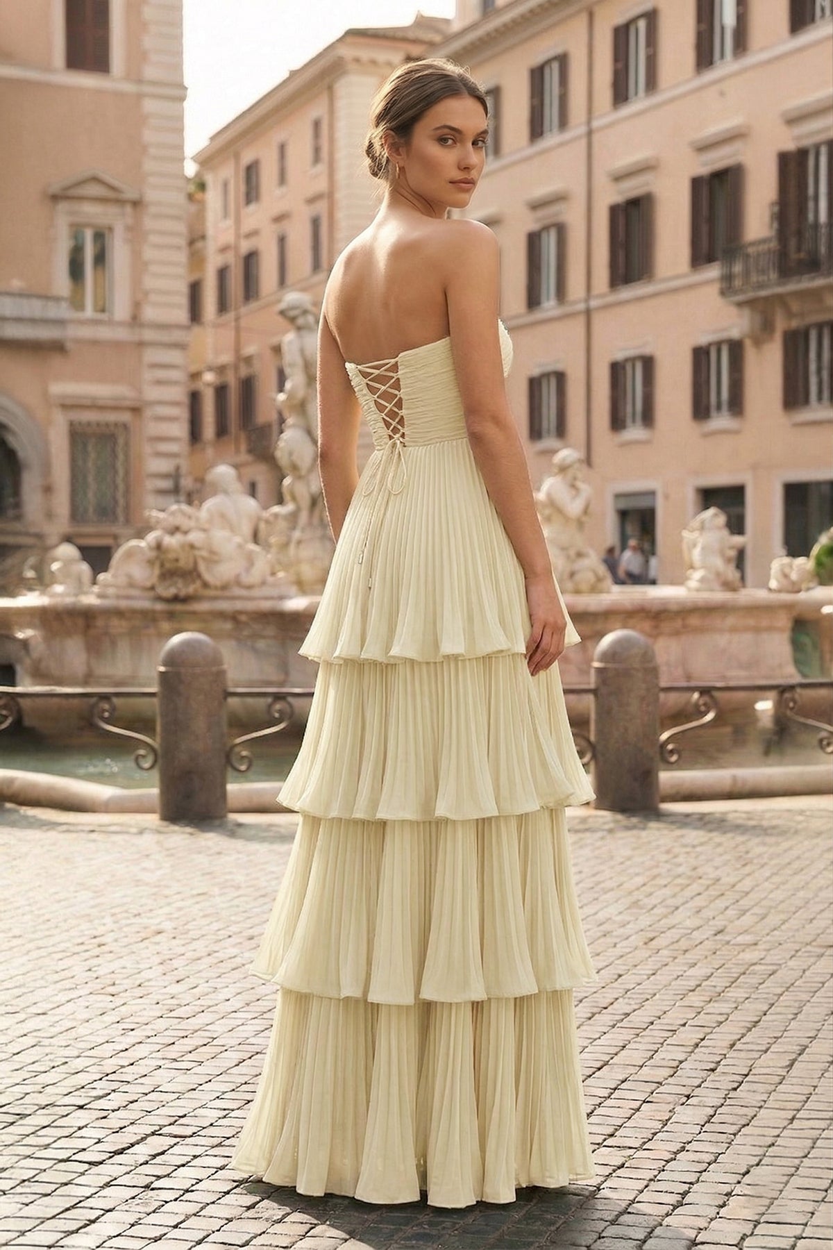 Strapless Emerald Green Ruffle Multi-Layer Long Prom Dresses Evening Dresses, product image 9