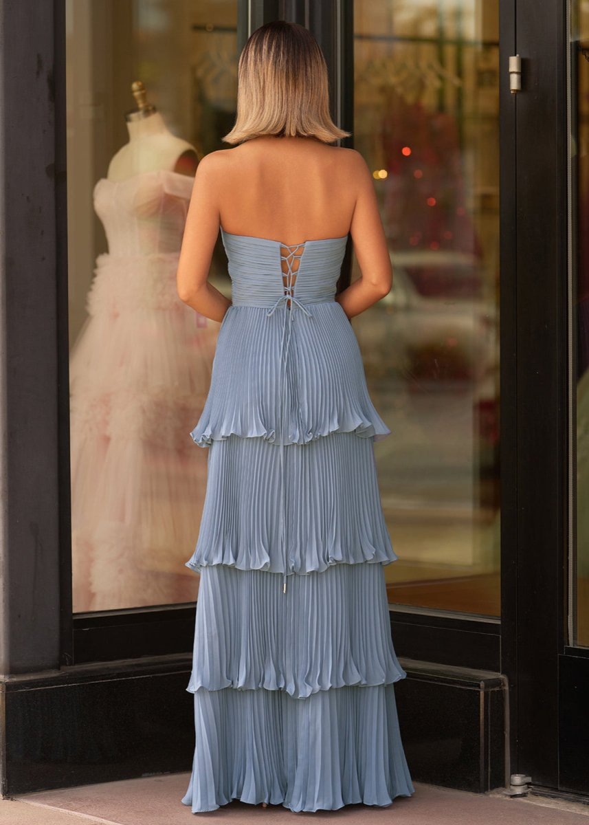 Strapless Emerald Green Ruffle Multi-Layer Long Prom Dresses Evening Dresses, product image 23