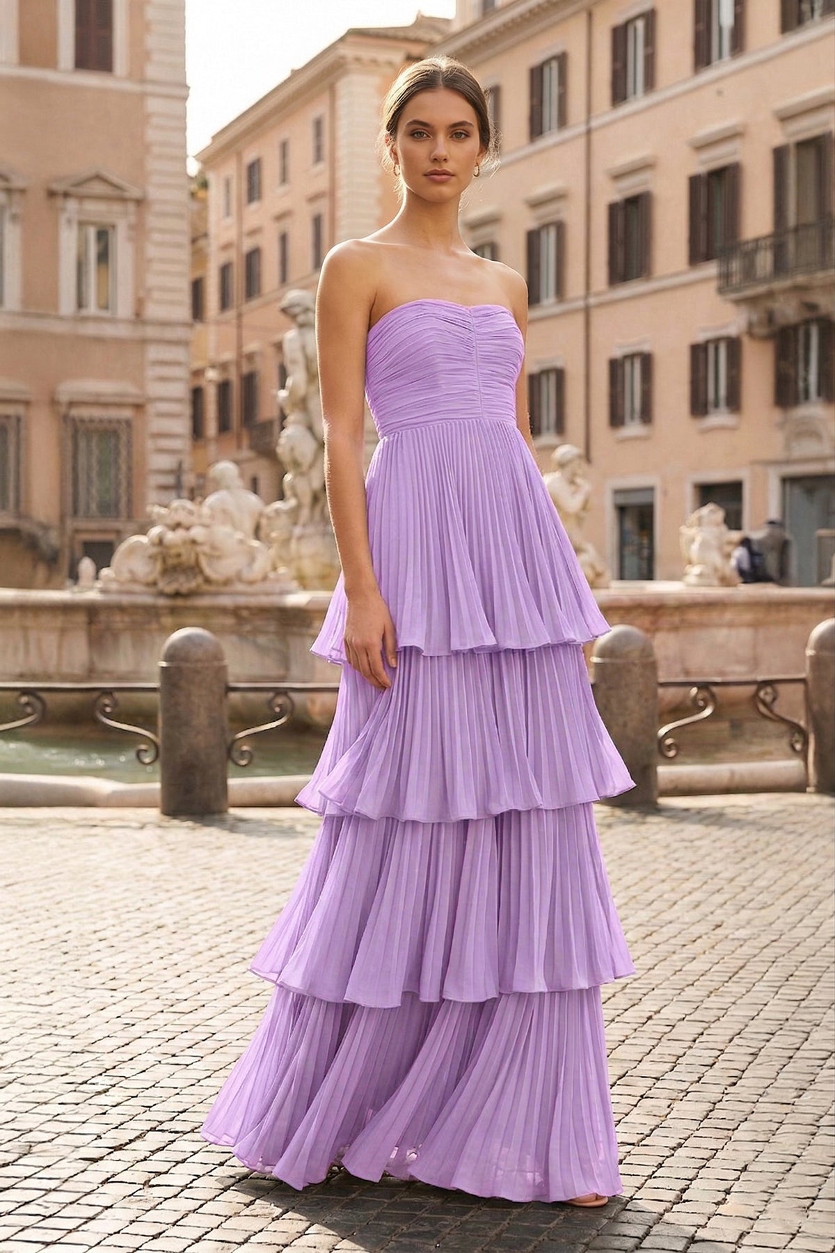 Strapless Emerald Green Ruffle Multi-Layer Long Prom Dresses Evening Dresses, product image 26