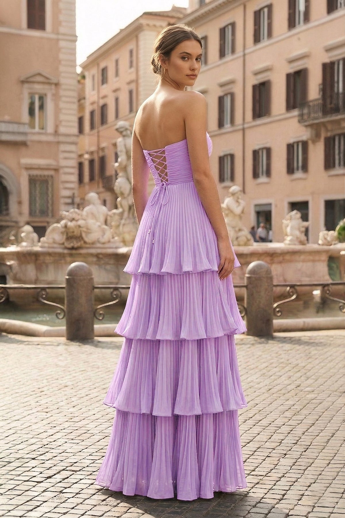 Strapless Emerald Green Ruffle Multi-Layer Long Prom Dresses Evening Dresses, product image 27