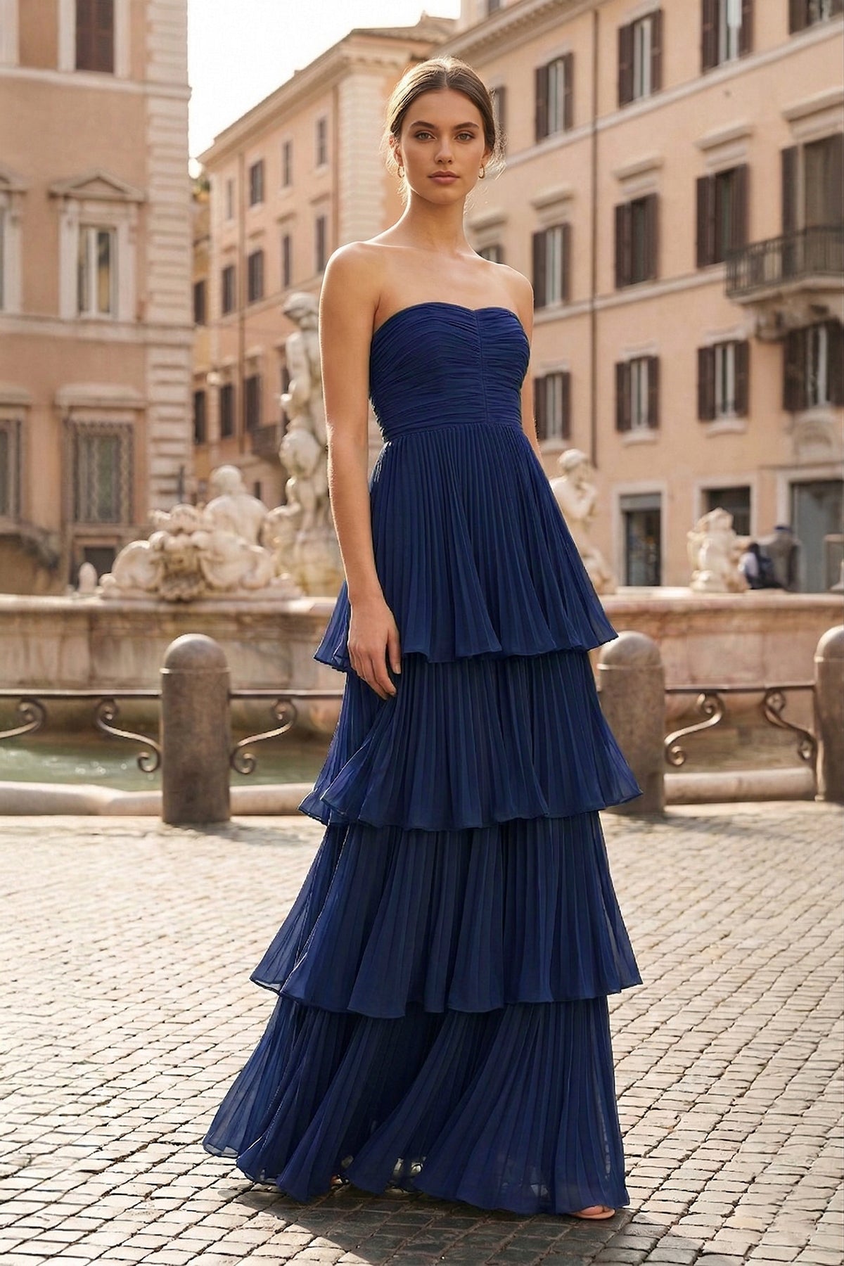 Strapless Emerald Green Ruffle Multi-Layer Long Prom Dresses Evening Dresses, product image 12