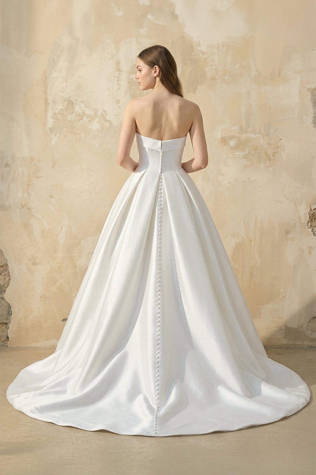 Strapless Satin Ball Gown With Bow in White Wedding Dresses, product image 2