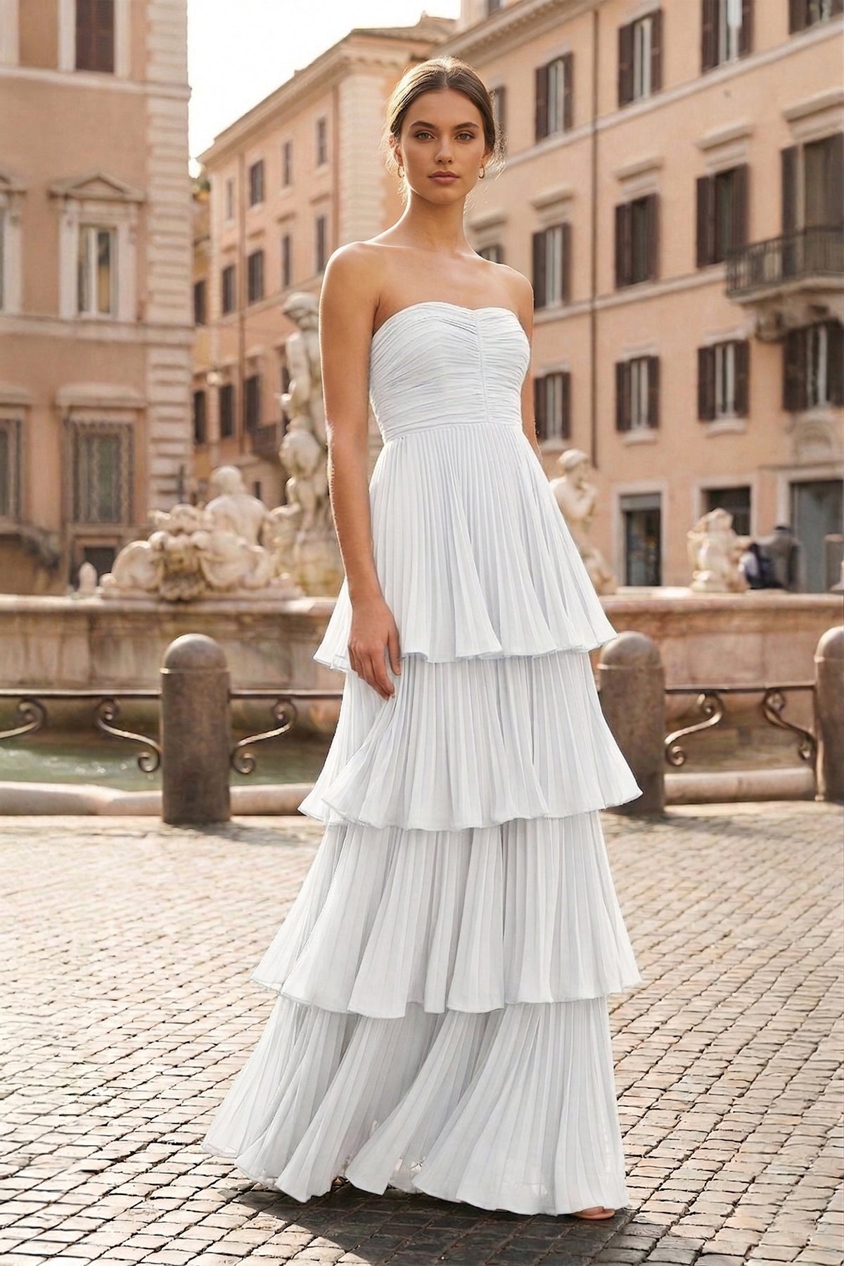 Strapless Emerald Green Ruffle Multi-Layer Long Prom Dresses Evening Dresses, product image 36