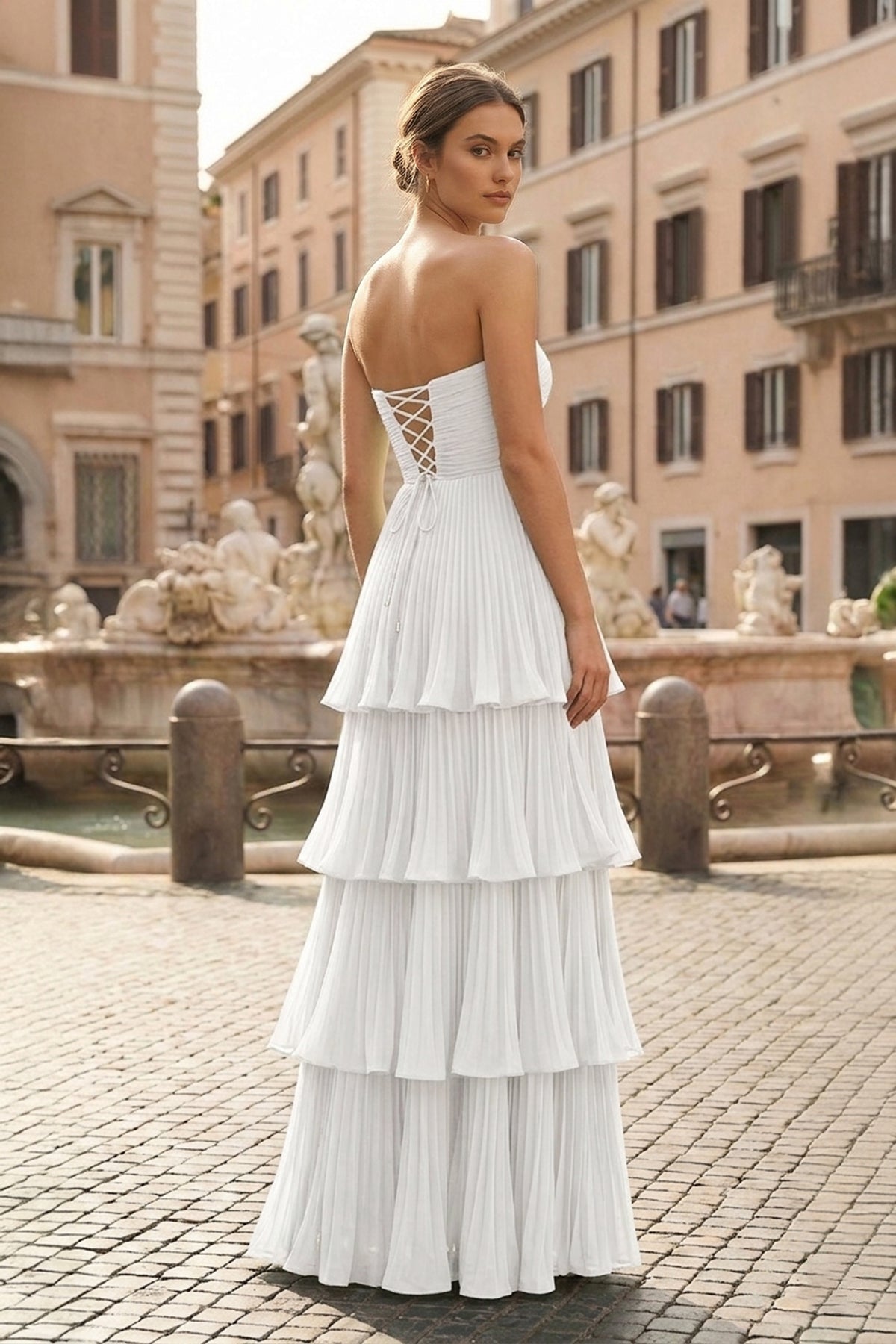 Strapless Emerald Green Ruffle Multi-Layer Long Prom Dresses Evening Dresses, product image 37