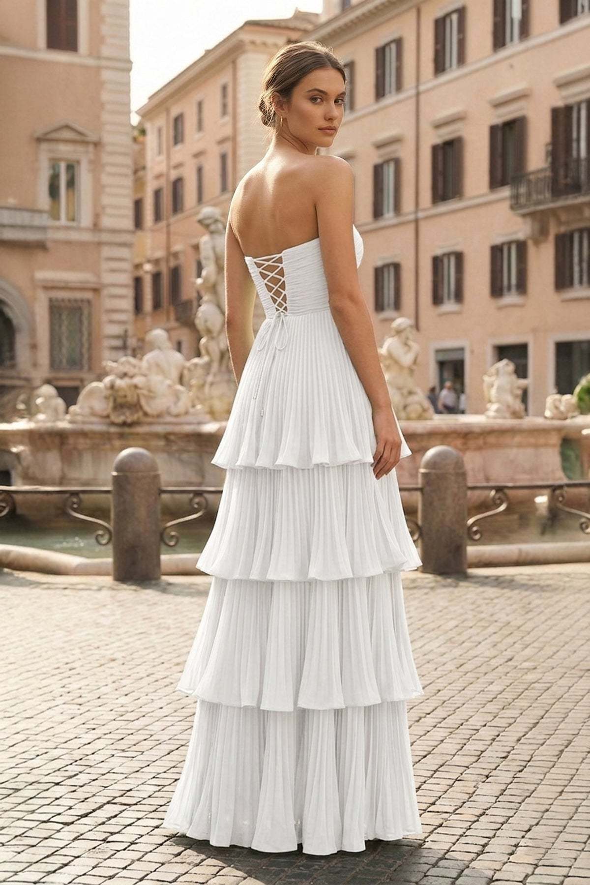 Strapless Emerald Green Ruffle Multi-Layer Long Prom Dresses Evening Dresses, product image 37