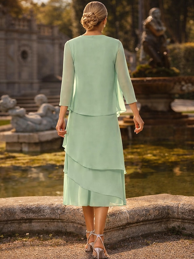 two piece sheath column mother of the bride dresses wedding guest dresses tea length chiffon elegant, supplier image 2