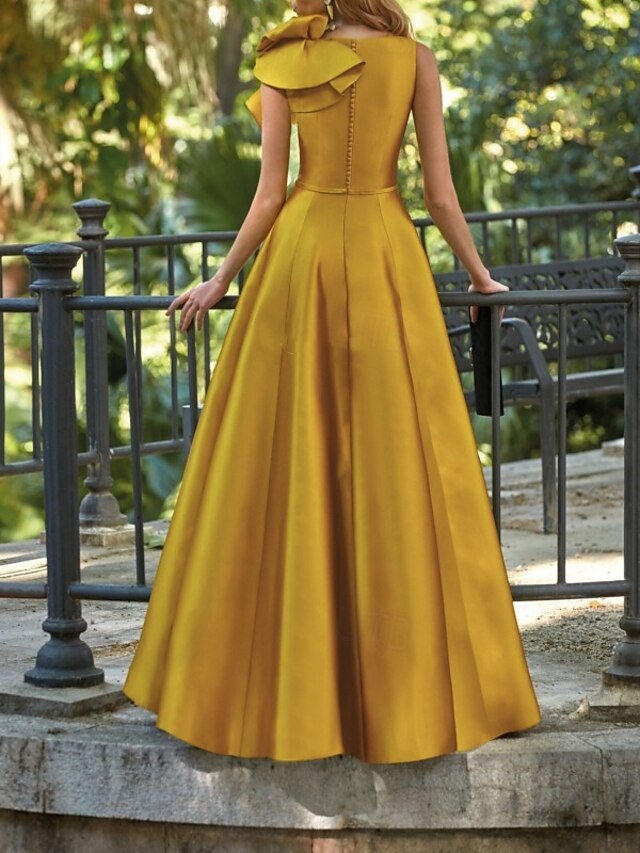 a-line floor-length wedding guest dress prom dress evening gown v-neck sleeveless satin elegant, supplier image 2