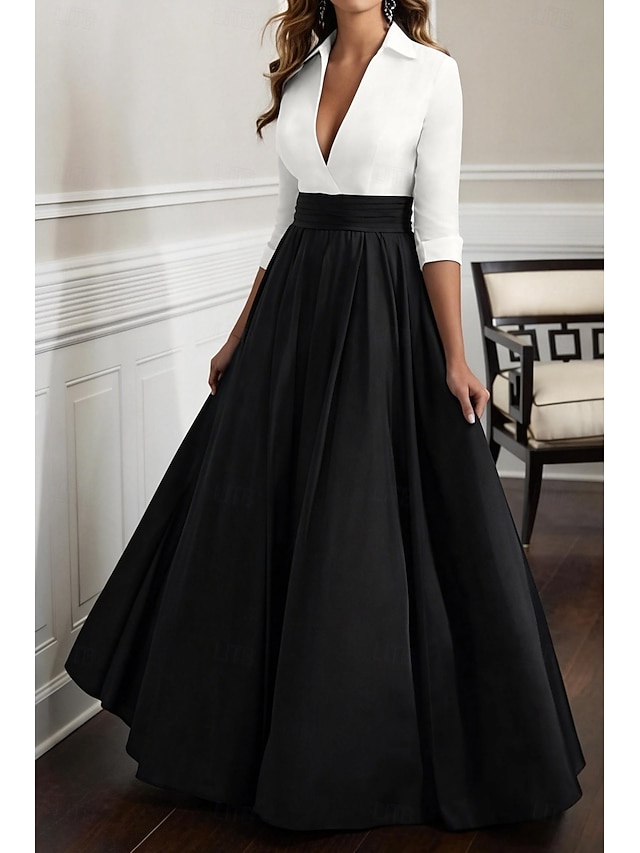 a-line floor-length wedding guest dress evening gown half sleeves satin elegant, supplier image 4