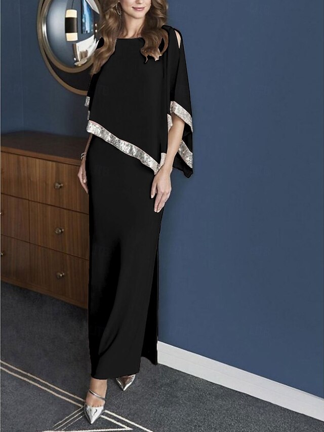 mother of the bride dresses ankle length chiffon with sequin 3/4 length sleeve jewel neck elegant, supplier image 20