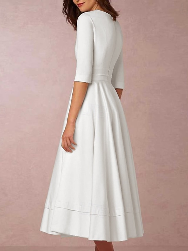 a-line tea-length wedding dress v-neck half sleeves satin, supplier image 6