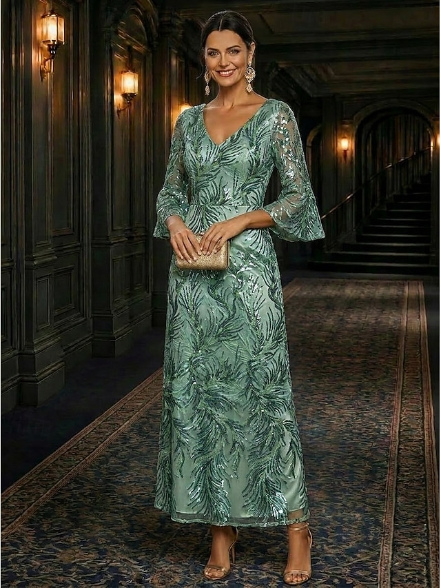 a-line ankle length mother of the bride dresses 3/4 length sleeve v neck elegant luxurious lace with beading, supplier image 1