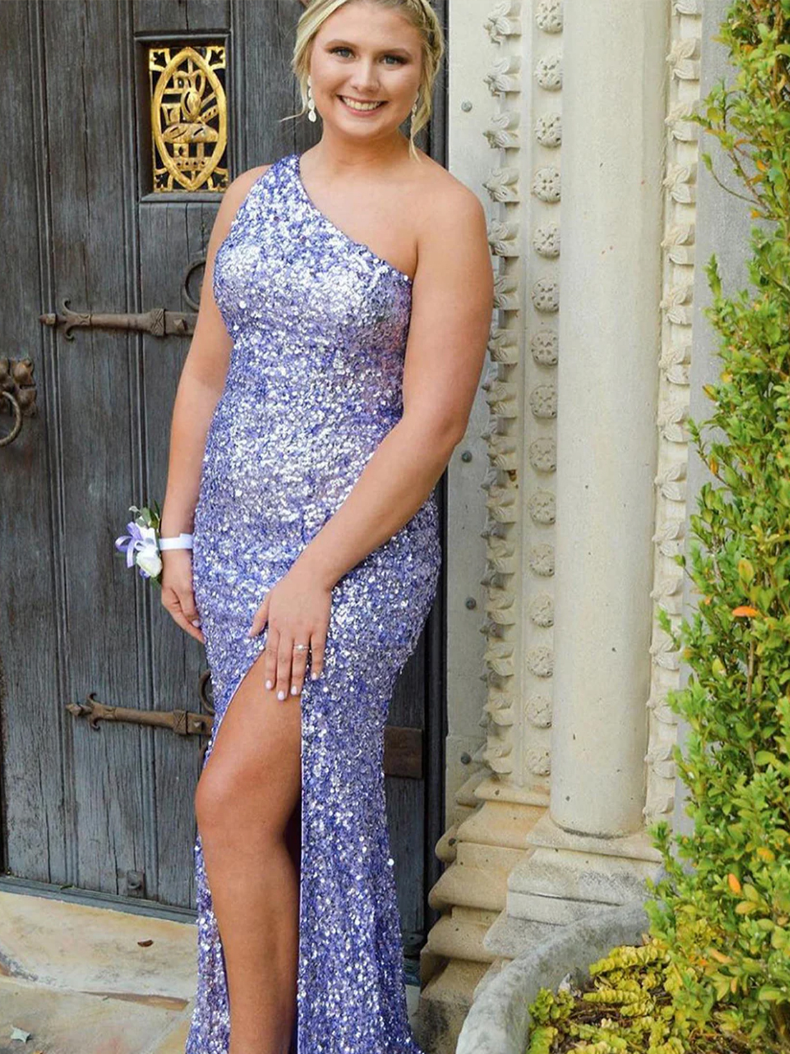 Glitter Mermaid One Shoulder Open Back Sleeveless Sexy Prom Dress