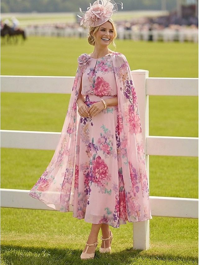 a-line mother of the bride dresses wedding guest dresses formal dresses tea length chiffon crew neck, supplier image 1