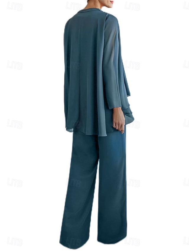 3 piece pantsuit mother of the bride dresses floor length with beading long sleeve crew neck elegant, supplier image 11
