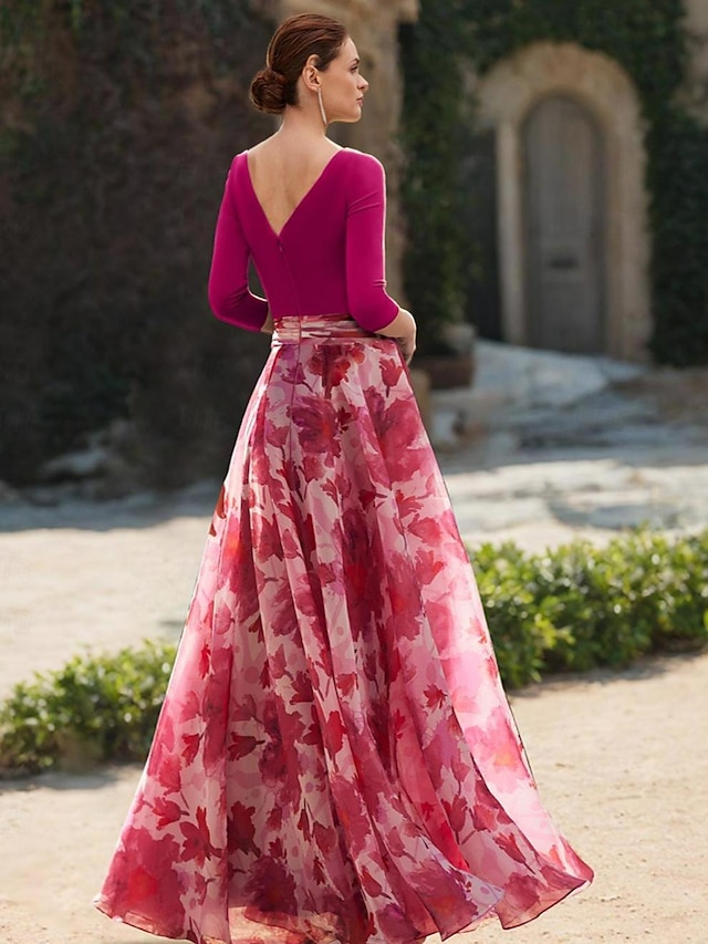a-line floor-length mother of the bride dress wedding guest dress evening gown v-neck 3/4 sleeves chiffon elegant, supplier image 3