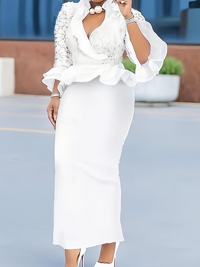 sheath column ankle-length wedding guest dress prom dress v-neck half sleeves lace, supplier image 5