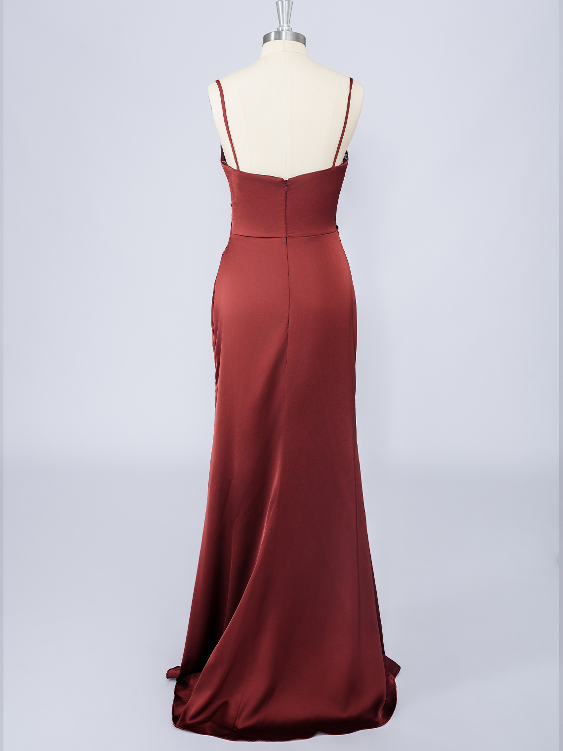 Silk Satin Mermaid Spaghetti Solid Color With High Split Prom Dress