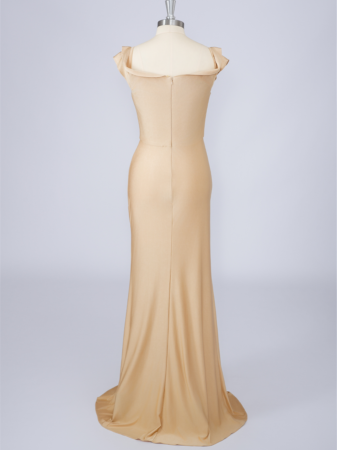 Gold Silk Satin Mermaid Cap Sleeve Solid Color With Split Prom Dress