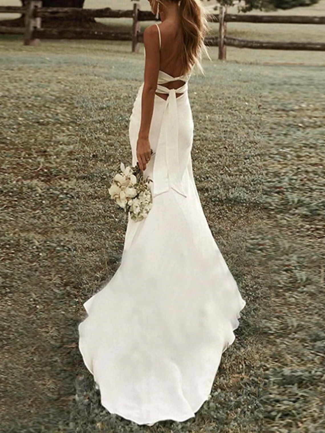 Sheath Square Neck Spaghetti With Ruched Split Simple Wedding Dresses