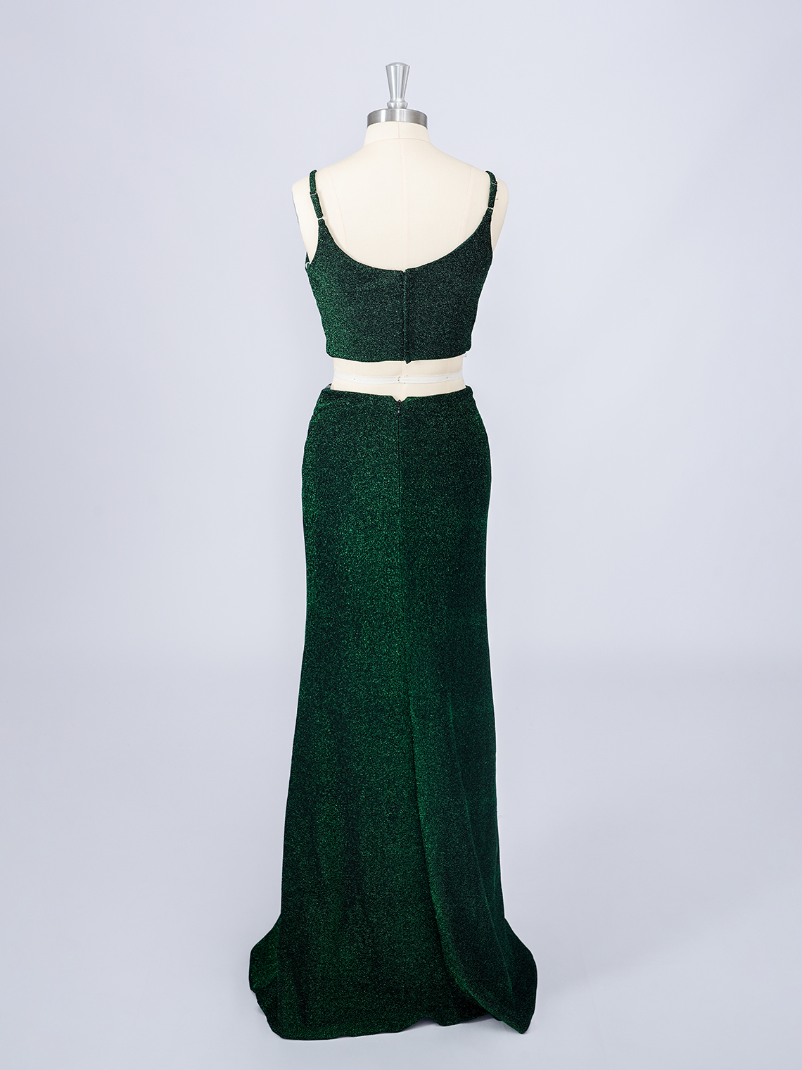 Sexy Dark Green Two Piece Spaghetti Floor Length Long Prom Dress