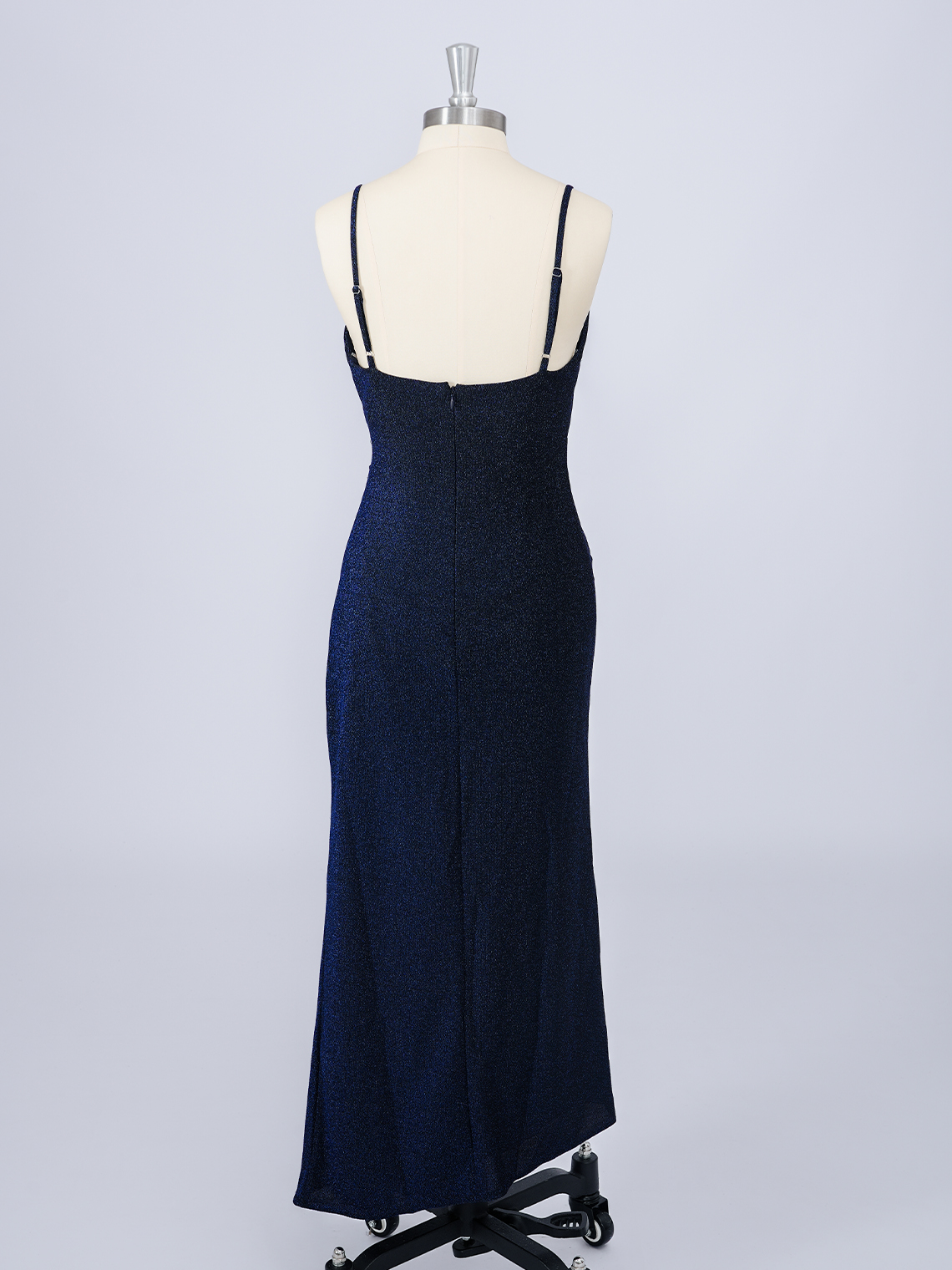 Dark Navy Sheath V Neck Tea Length With Solid Color Long Prom Dress