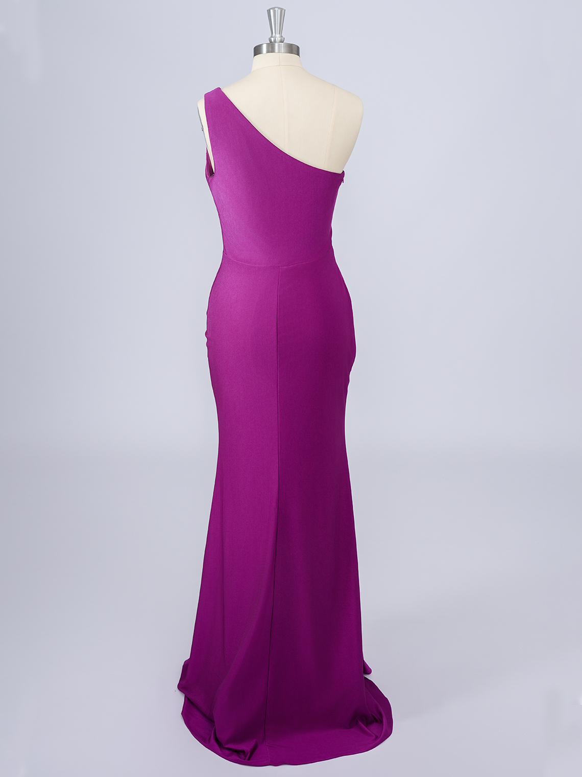 Fuchsia Silk Satin Mermaid One Shoulder Sleeveless Long Prom Dress