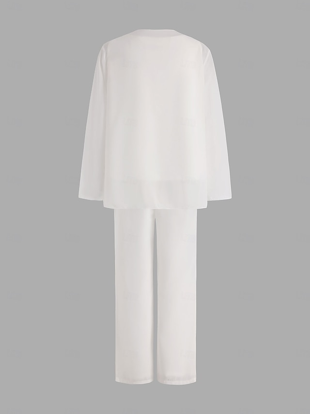 3 piece jumpsuit pantsuit jumpsuit pantsuit floor length mother of the bride dresses sleeveless bateau neck elegant plus size chiffon lace, supplier image 10