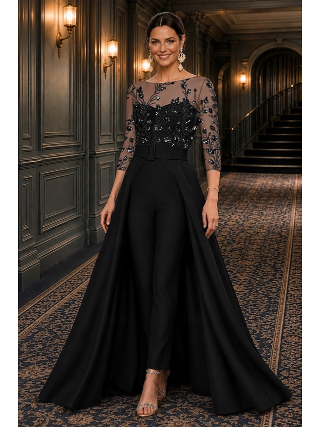 jumpsuit pantsuit mother of the bride dresses ankle length lace with beading 3/4 length sleeve, supplier image 5