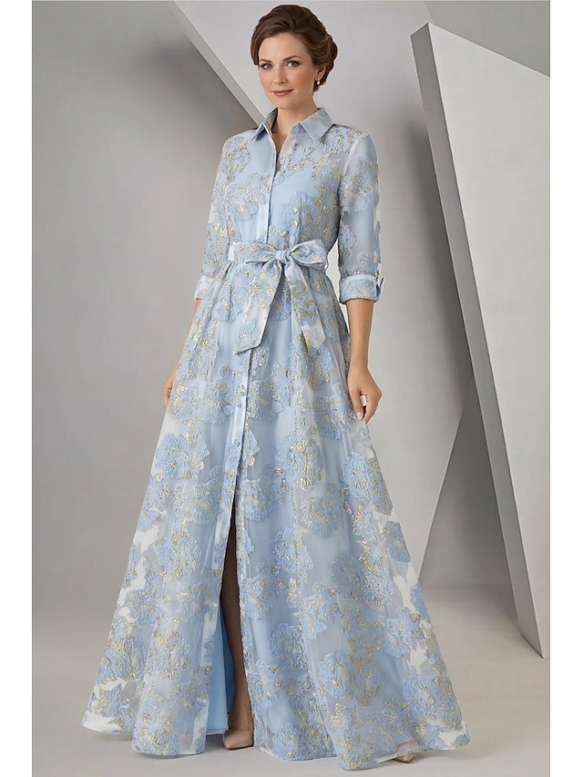 a-line floor length mother of the bride dresses formal dresses evening gown long sleeve elegant vintage jacquard with bow(s), supplier image 1