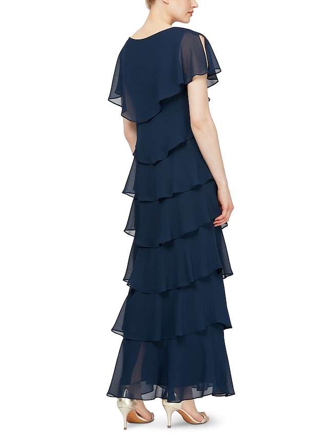 sheath column ankle-length mother of the bride dress wedding guest dress cocktail dress v-neck short sleeves chiffon, supplier image 5