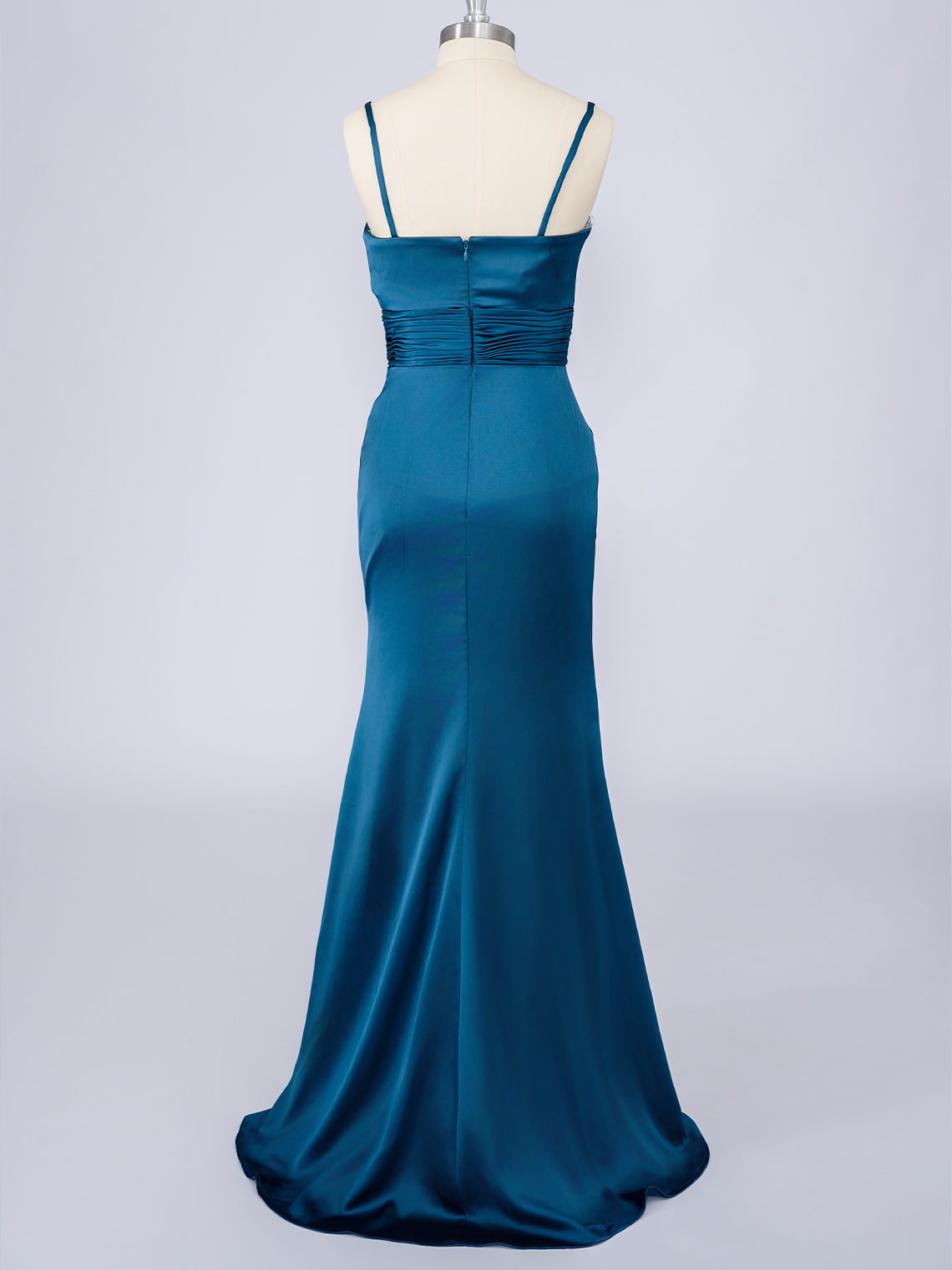 Teal Mermaid Solid Color Spaghetti With Slit Long Prom Dress