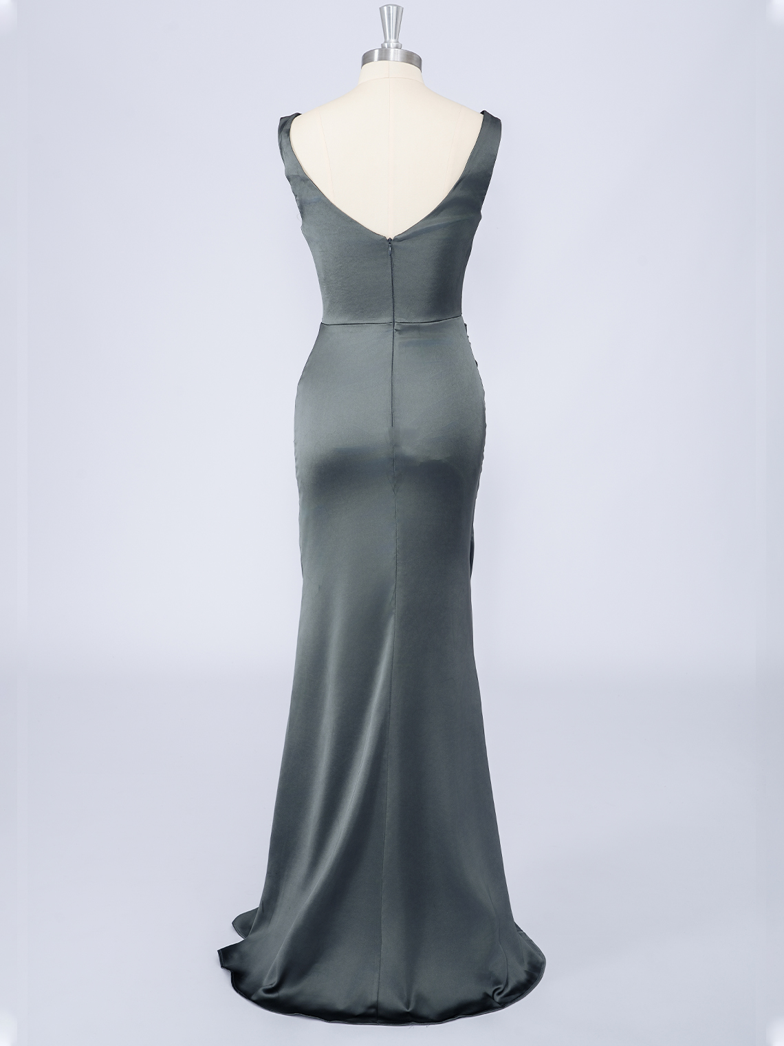 Dark Gray Mermaid Solid Color V Neck With Pleats Long Prom Dress